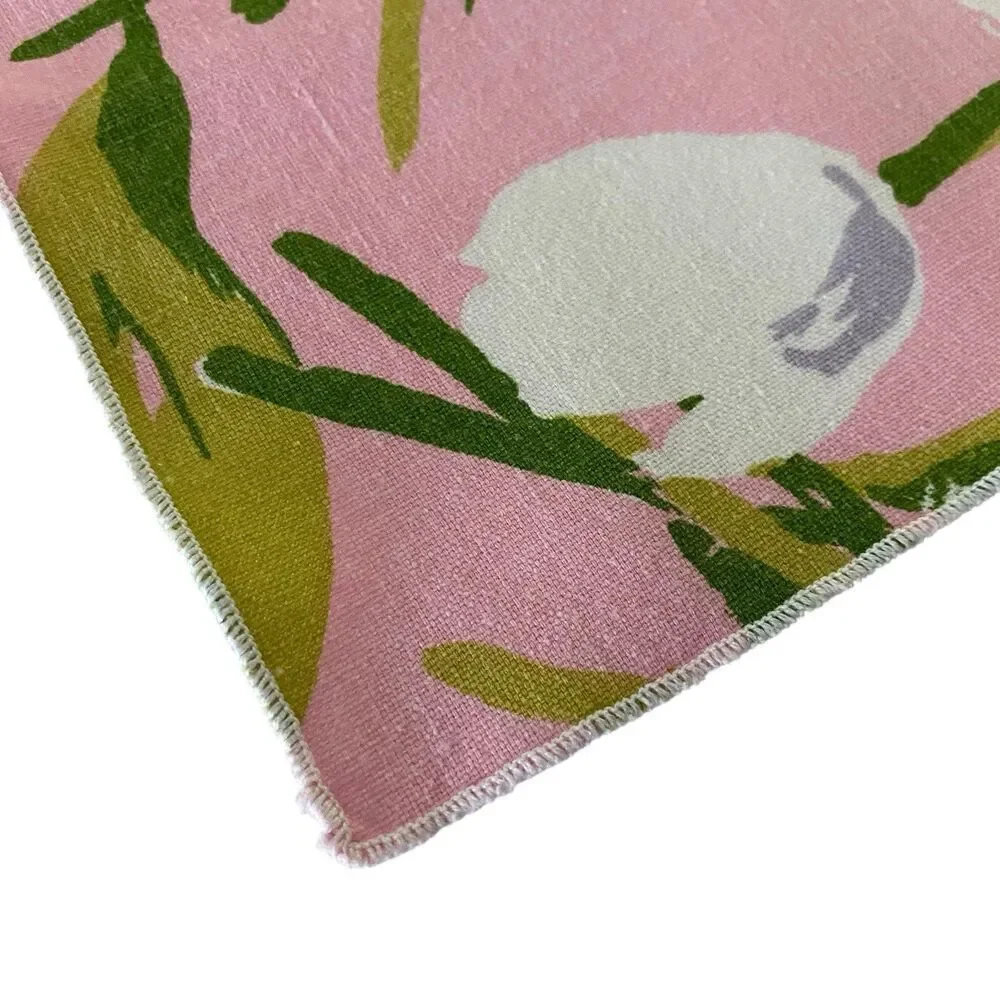 Lot of 4 Linen Napkins Pink Tulips Floral  Cloth 16